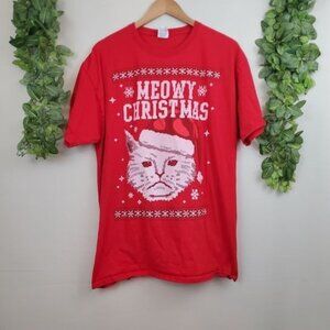 Grumpy Cat Meowy Christmas Holiday Red XL X Large T-Shirt Ugly Festive Meme